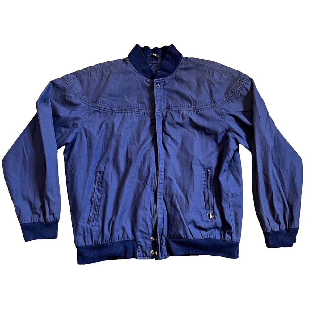 VTG 80s Knights Bridge Mens XL Navy Blue Bomber Jacket Full Zip Lined Retro Fall